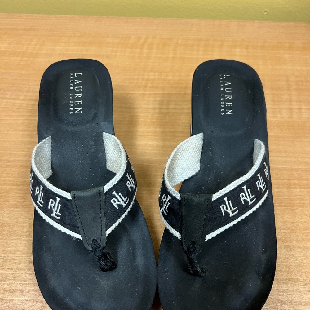 Lauren Ralph Lauren Black and White Slide Sandals